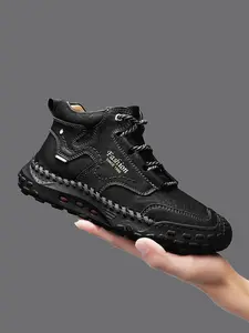 Men's Vintage Hand-Stitched Mid-Cut Casual Shoes, Outdoor Trail Running Sports Shoes, Fashion Walking Shoes, Rubber Walking Shoes, All-Season Comfortable Boots