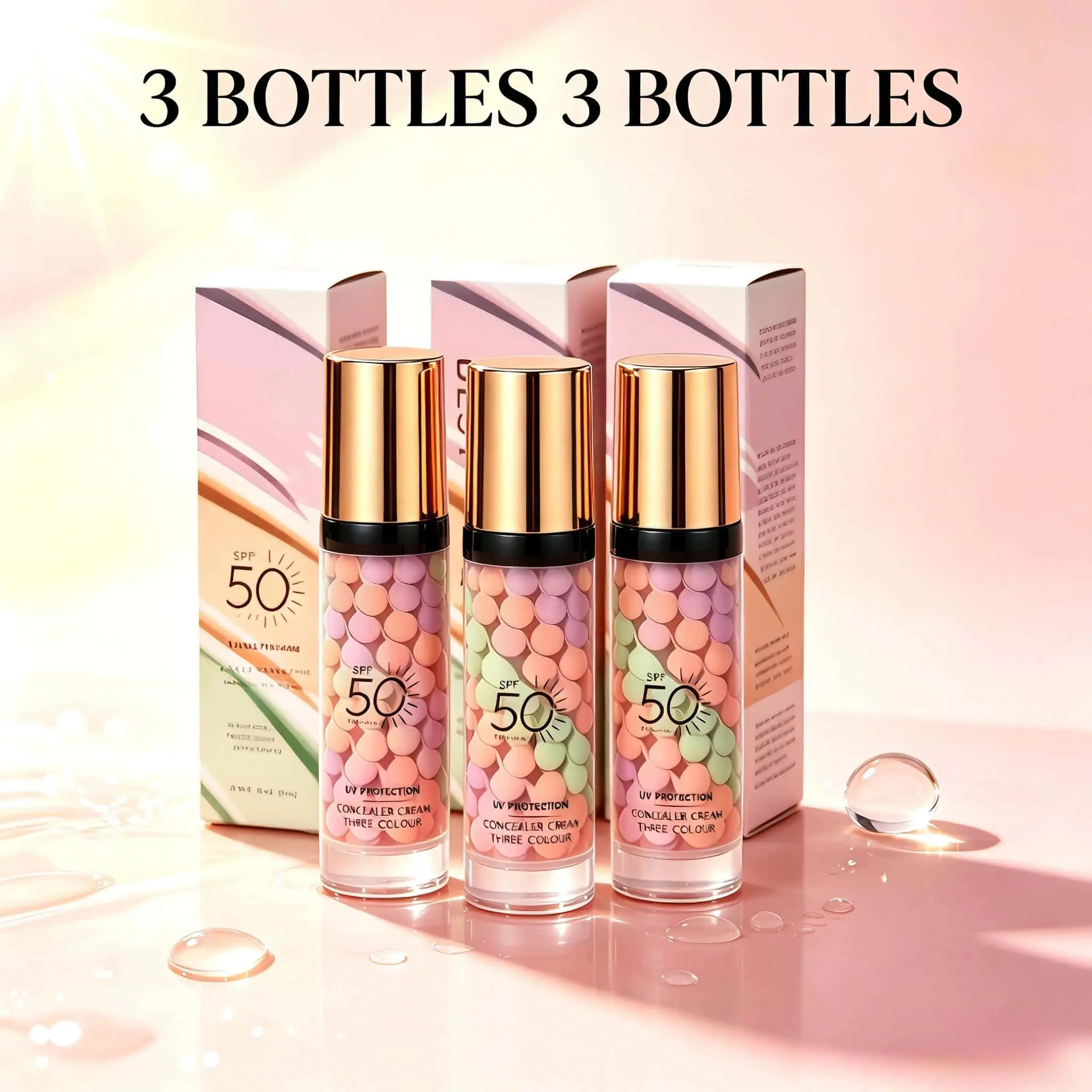 3-Color Concealer Cream - SPF50 PA+++ UV Protection, 3-in-1 Makeup Primer, Tone-Correcting, Hydrating, Oil-Control Isolation Cream