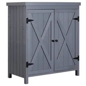 Outdoor Storage Cabinet, Outdoor Tool Shed with Galvanized Top and Two Shelves for Yard Tools or Pool Accessories, Gray