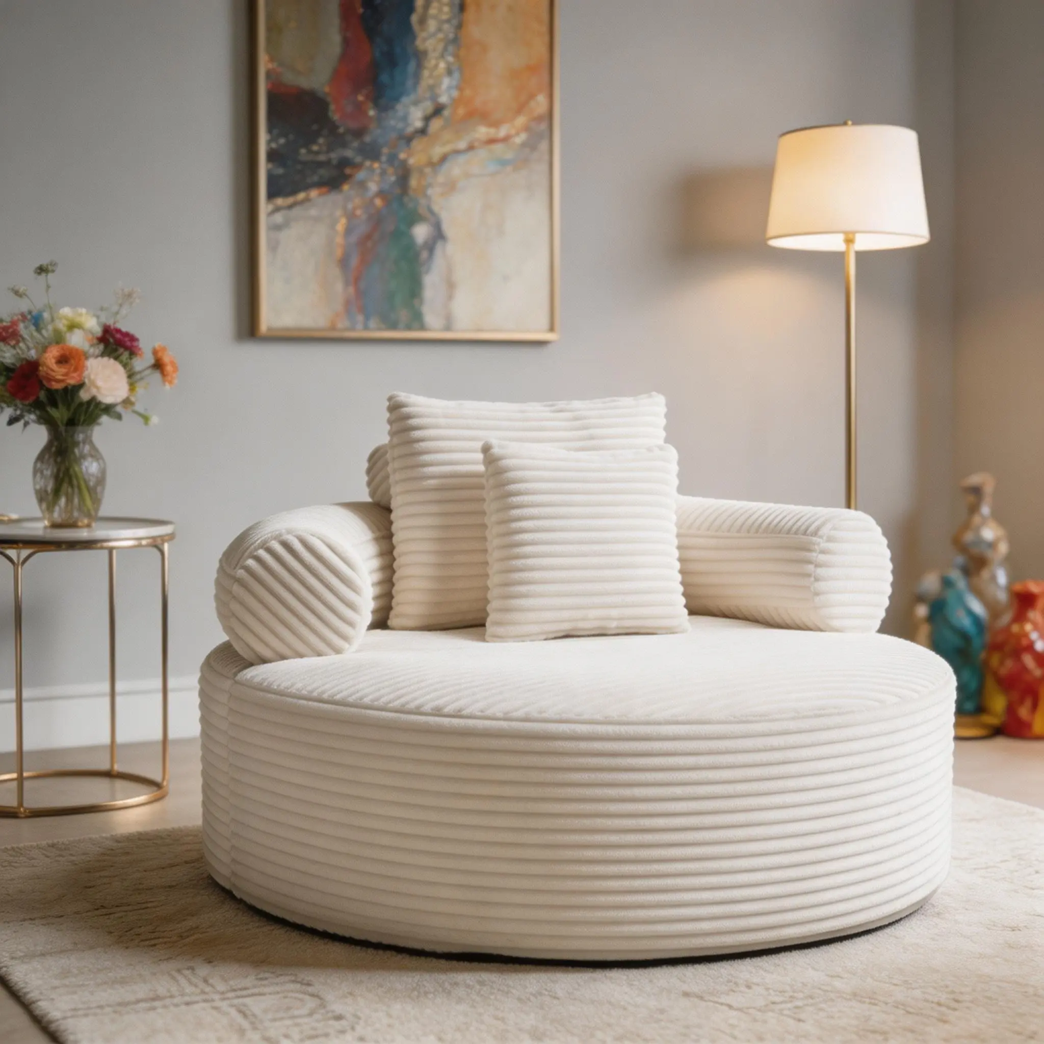 Round Sofa Bed with Memory Foam, Convertible Cloud Couch with 3 Pillows & Cylindrical Backrest, No Assembly for Living Room, Apartment