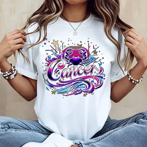 Cancer Zodiac Sign Graphic Print T Shirt Women Casual Short Sleeve Top Fashion Trendy Design Astrology Theme Clothing
