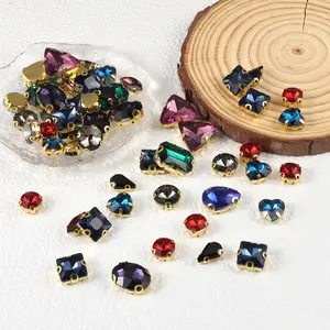 50pcs Mixed Color Gold Bottom Hole Water Drill Flat Back Sewable, Bow Clothing Hair Accessories Jewelry Making diy Glitter Rhinestones