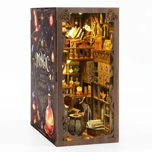 3D Puzzle Bookend、Magic Night Wizard Enchanted LED Book Nook Kit, Wooden Fairy Tale Themed Diorama for Shelves & Home Decor, for Book Lovers & Adults,LED Fairy Tale Book Nook Ki
