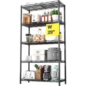 5-Tier Wire Shelving Unit, Extra Wide Metal Storage Rack, Free Standing Rack, Durable Organizer  for Pantry Closet Kitchen Laundry Organization in Black, 29" W x 14" D x 61" H