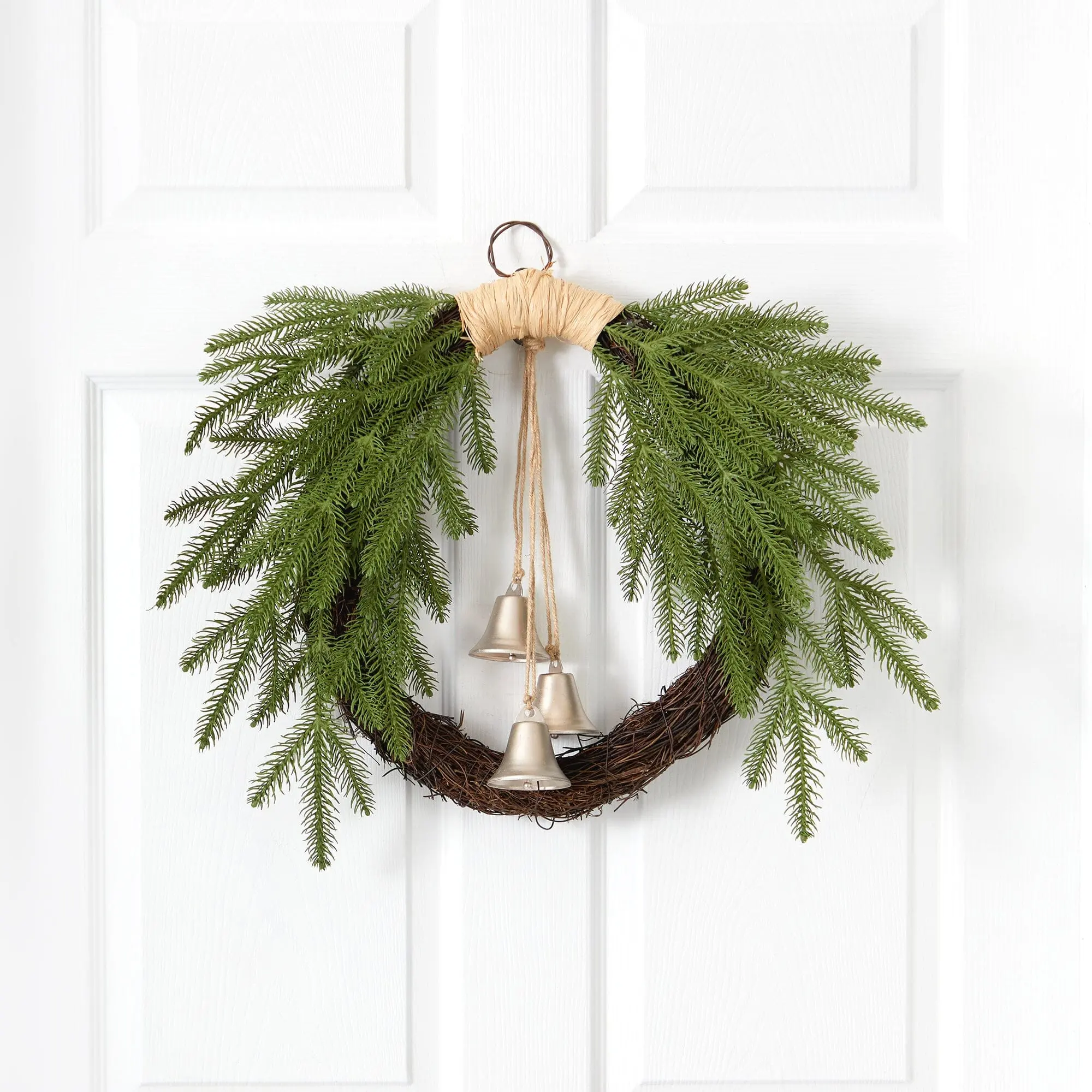 24-inch Synthetic Rustic Deer-Themed Christmas Pine-and-Bells Wreath, Hanging Decoration, Home Decor Ornament for Garlands & Swags Festive Supplies