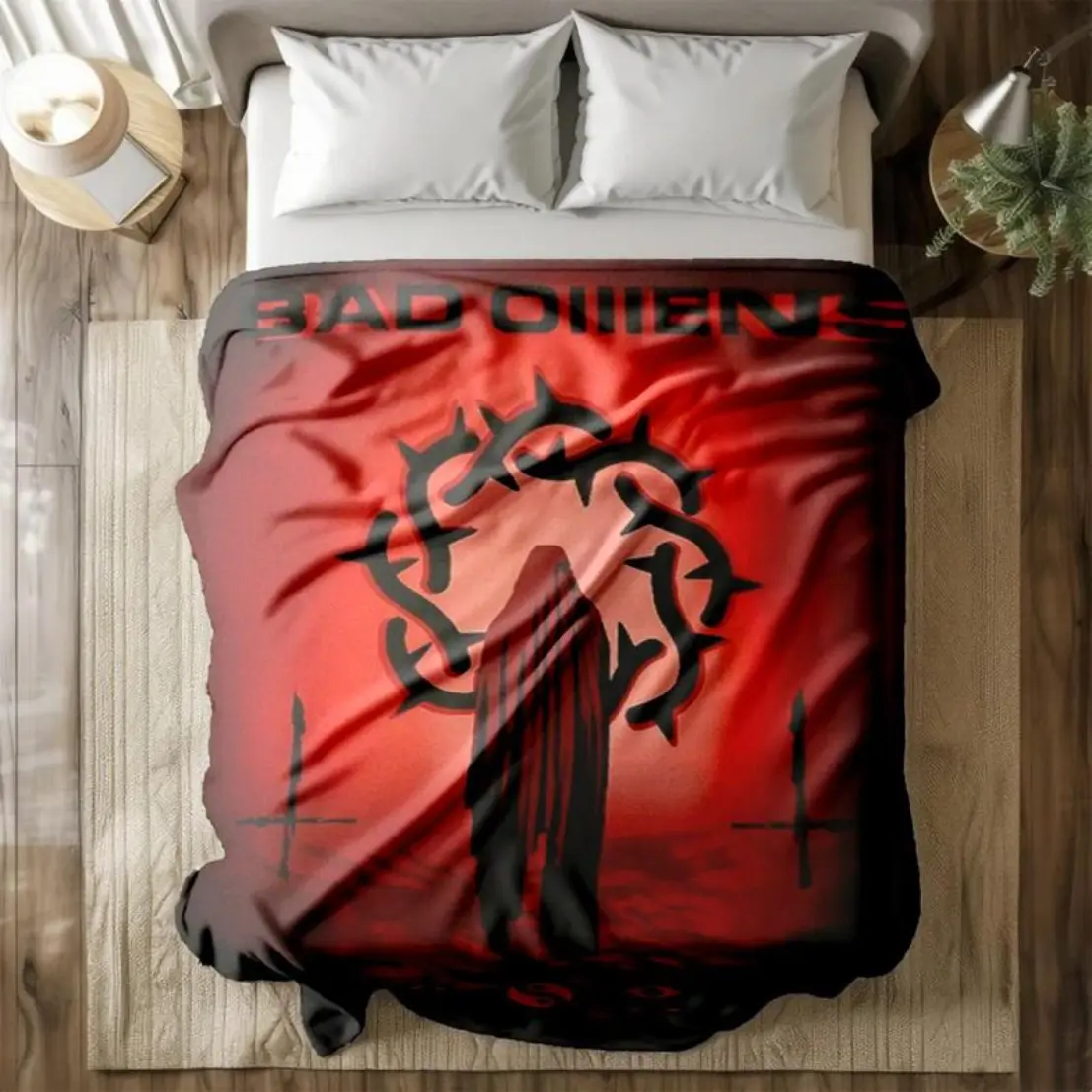 Bad Omens Band Artwork New Album Themed Velvet Fabric Flannel Throw Blanket - 1-Piece, Classic, Geometric Print, Super Soft, Digitally Printed, Breathable, Wrinkle Resistant, Machine Washable, for Sofa-Bed, Indoor Use, All-Season Textiles