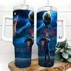 Legend 40oz Insulated Tumbler with Handle and Straw, Football Legend Soccer Star Career Moments Stainless Steel Water Bottle Travel Mug, Collectible Fan Gift for Teens Adults