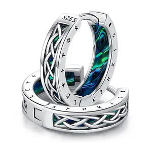 Bernashen S925 Sterling Silver Viking Earrings Norse for Men Women 16mm Huggie Rune Celtic Hoop Earring Viking Jewelry Gifts Sturdy Punk Hoop Earrings