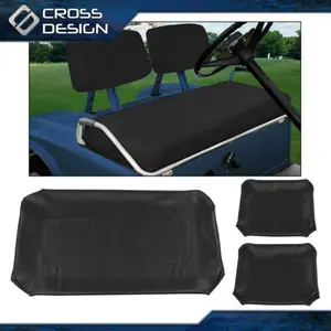 CROSSDESIGN 3Pc Club Car Front PU Seat Covers Fit For 1982-2000 PRE-2000 DS Golf Cart Black