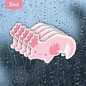 5Pcs "Cute Pink Axolotl" Kawaii Waterproof Vinyl Sticker, Self-Adhesive Decal, Suitable For Water Bottles, Laptops, Cars, Tablets, Ideal For Axolotl Lovers, Kawaii Aesthetic Fans And Aquatic Animal Enthusiasts, Car Decals
