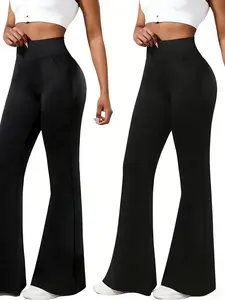 2-pack Women'S High-Waisted Flare Pants - Non-Slip Grip, Side Pockets - Tight Leggings for, Everyday & Formal Outfits - For All Season Pants - - Easy-Care Bottoms, Flared Design, Comfortable Fit, Casual Wear, Stylish Bottoms, Durable Material