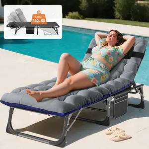 Naudacaa Folding Lounge Chair, 5-Position Adjustable Outdoor Reclining Sleeping Bed Cot, Chaise Chair for Pool Beach Patio Sunbathing, Up To 440lbs