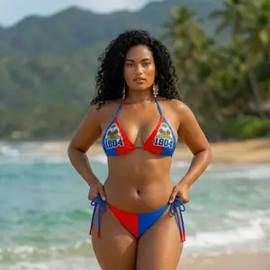 Haiti 1804 one  pice swimsuit which is soft and moderately elastic. Removable breast pads, suitable for various body types, highlighting body curves. Using an advance heat sublimation technique, will not fade in water. Suitable for vacations, beach and p