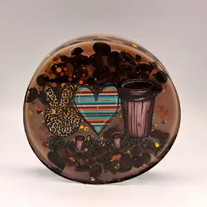 Extra Thick Handmade Coasters with Unique Coffee Design and Leopard Print Heart for Home Decor