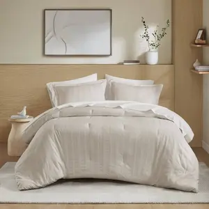Super Listing AM10-0566 Woven Striped Comforter Set, Neutral - King Size