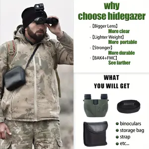 10x25 HIDEGAZER High Powered Compact Binoculars - Waterproof and Rubber Coated for Comfort, Easy Center Focus, Large Eyepiece for Bird Watching, Hunting, Travel, Hiking and Sport Games - Perfect Gift for Fathers Day, Christmas, and Outdoor Enthusiasts