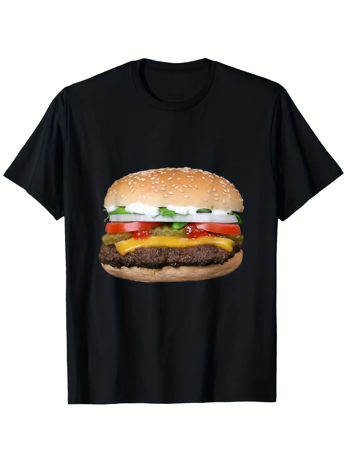 Men'S  Women'S Hamburger  Cheeseburger T-Shirt _ 1 unisex soft cotton short sleeve t shirt, vintage graphic casual tee for men women teens, perfect birthday holiday gift for camping travel gym daily street casual wear