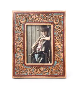 Myra [Live] Magnolia Rise Handtooled Leather Photo Frame in Deep Mahogany