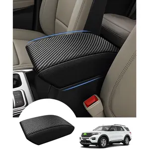 Center Console Cover for Ford Explorer 2020-2026 Accessories Armrest Cover Carbon Fiber Anti-Scratch Middle Console Pad Leather Armrest Protector