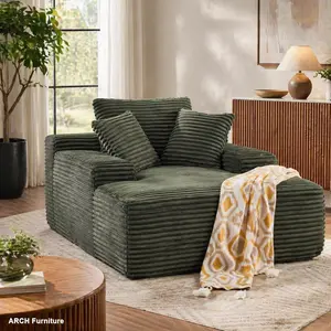 Oversized 67" Corduroy Arch Chaise Lounge Chair - 9.9" Wide Armrests, Extra Deep Seat, 3 Soft Pillows, Convertible Boneless Couch Bed, No Assembly Required, Green Indoor Living Room Furniture