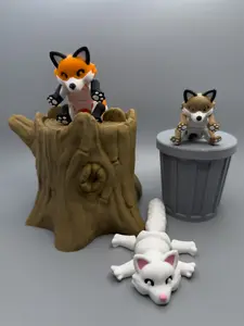 Articulated Fox with Tree Stump 3D Printed Fidget Toy Fun Stress Relief for Fox Lovers Available in Brown Orange and Snow - Squishy Maker