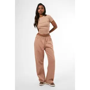 Kaiia Studio Embossed Script Logo Wide Leg Joggers Milk Chocolate