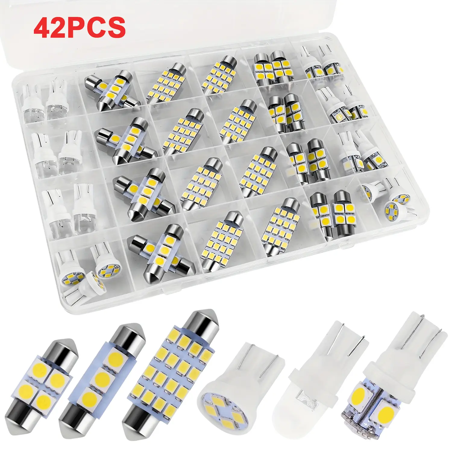 42 Pcs Interior Car Lights, Super Bright White Dome Map Tail Cab Lights Bulb Kit Set , DE3175 T10 31mm 41mm 194 LED Bulb for Your Trucks Width Lamp