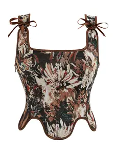 Women's Vintage Style Floral Corset Top with Back Tie and Side Zipper, Elegant Sexy Waist Trainer for All Seasons, Perfect for Daily or Party Wear