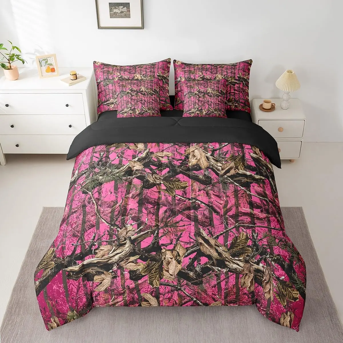 Feelyou Pink Camouflage 7-Pieces Bed in a Bag Comfy Bedding Set with Sheets, All-Purpose Camo Bedroom Bedding Set for Hunters Cabin, Rustic Farmhouse, Bed Sheet Sets