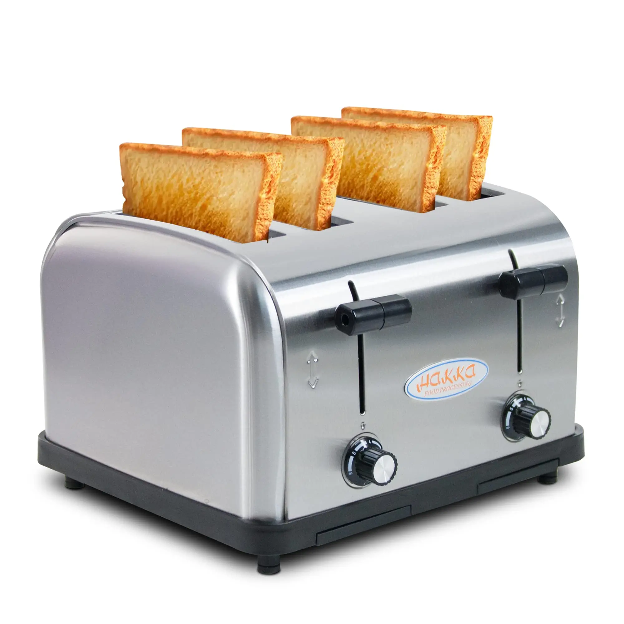 Hakka Commercial 4 Slice Countertop Toaster, 1800W Stainless Steel Toaster with 1.5" Extra-Wide Slots, 6 Browning Levels & Auto Pop-Up for Restaurants and Cafés