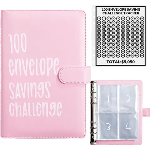 100 Envelope Challenge Binder, Easy and Fun Way to Save $5,050, Savings Challenges Budget Book Binder with Cash Envelopes for Office,Home,School