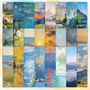 Oil Painting Landscape Pattern Bookmark, 24pcs/set Creative Paper Bookmark, Reading Bookmark for Home School Office Dormitory