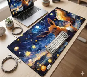 Eevee Desk Mat - Starry Night Anime Gaming Mouse Pad, Large Extended Desk Pad