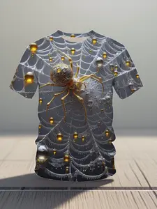 2026 3D Printed Short-Sleeve Clothing, Men'S Fashion, Standard Size Men'S Tops, Short-Sleeve Shirts (Unique Element: Spider Web And Small Spider Catching Prey), Stunning When Worn, Popular Among Fashionistas Worldwide, Plus Size