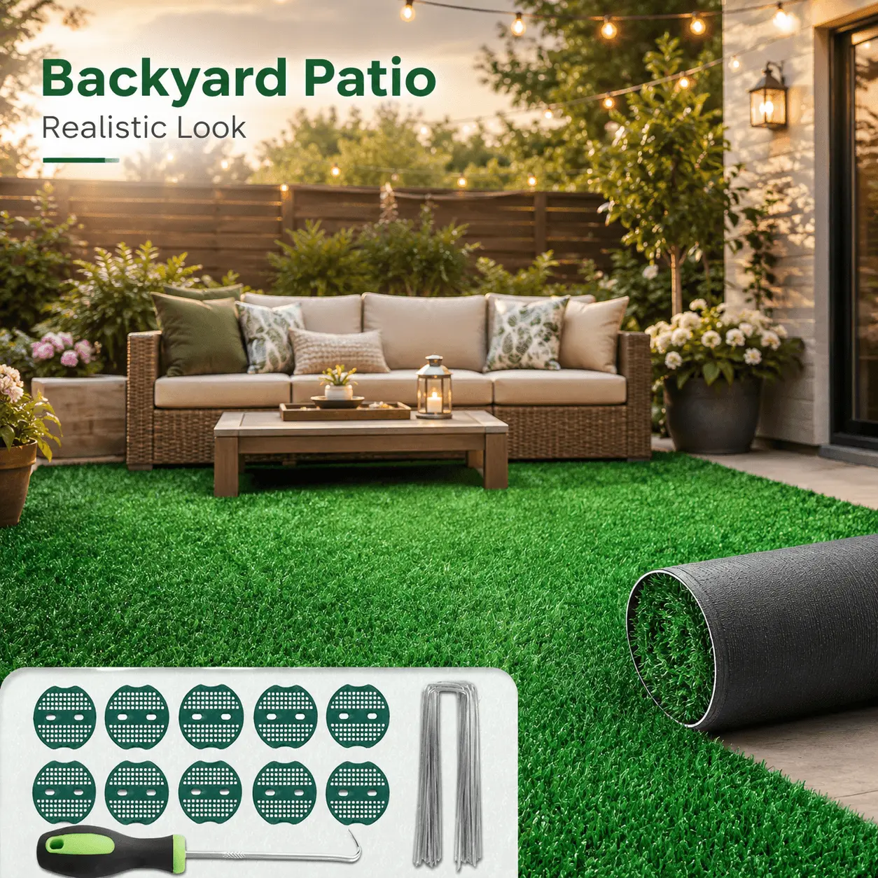 Artificial Grass Turf (3*32FT-6*25FT 10 Sizes) - 0.5in Thick Synthetic Lawn, Pet-Friendly Waterproof UV-Resistant Cuttable Easy-Install Asian Decor Mat for Backyards, Room Plants, Wardrobe