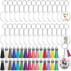 Audab Acrylic Keychain Blanks Kit - 120pcs Including Clear Acrylic Blanks, Keychain Tassels, Key Rings, Jump Rings for DIY Key Chain Vinyl Crafting