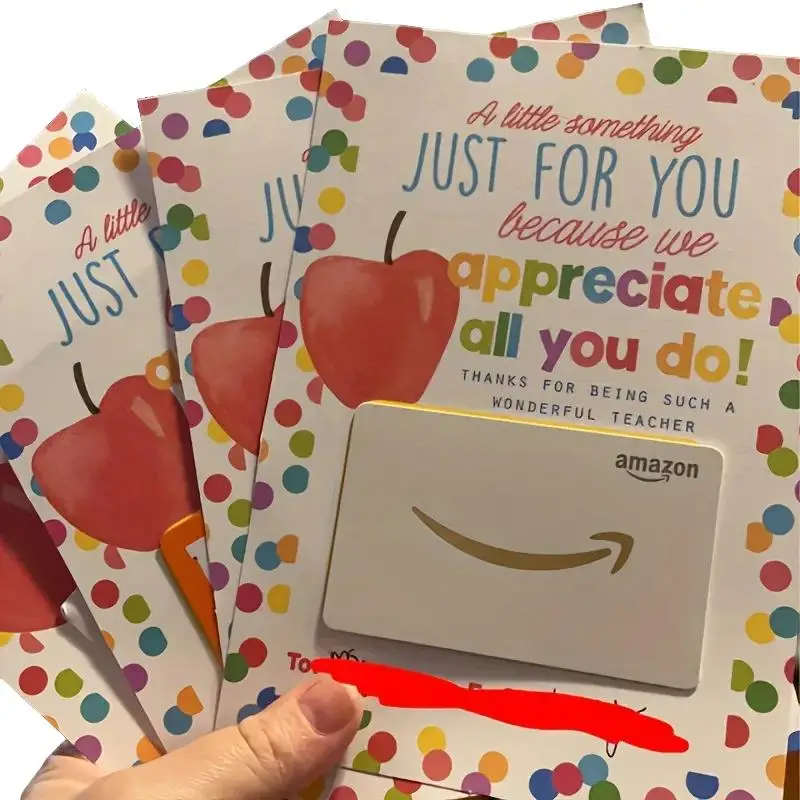 Teacher Appreciation Gift Card Holder, 4 Counts/set Colorful Polka Dot & Apple Design Thank You Card, Office Stationery & Supplies, Funny Gift