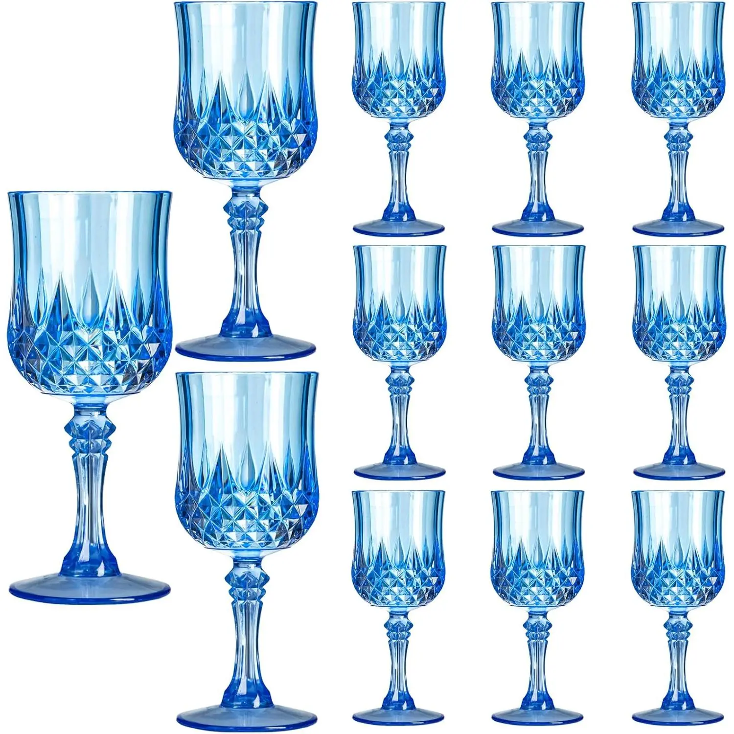 12 count Blue Plastic  Glasses, Plastic Water Goblets for Parties, Stemmed Drinking Glasses for Wedding Reception, Grand Event Party Bar Supplies  Drinking Cups