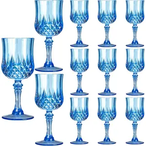 12 count Blue Plastic  Glasses, Plastic Water Goblets for Parties, Stemmed Drinking Glasses for Wedding Reception, Grand Event Party Bar Supplies  Drinking Cups