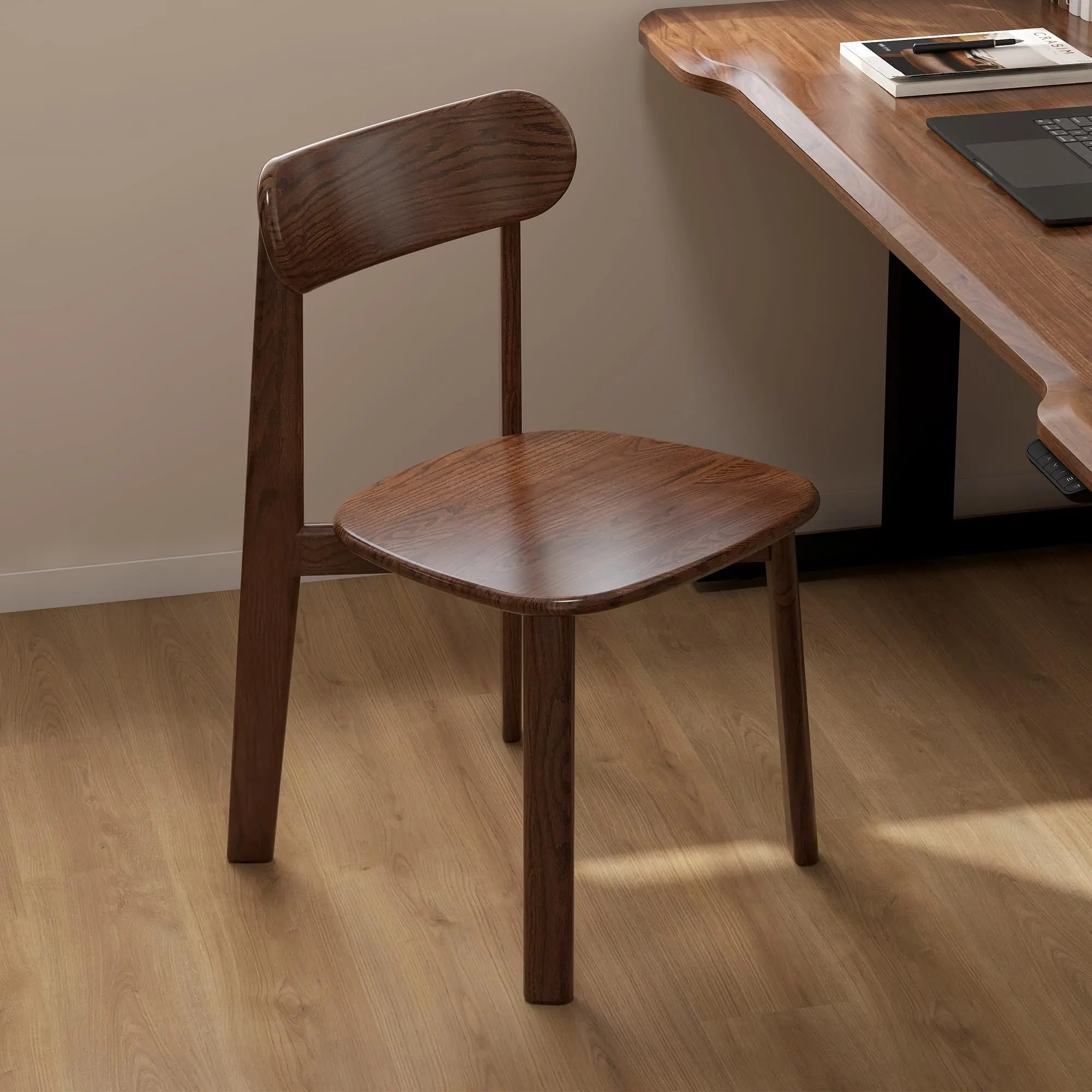 YESWOOD Solid Wood Dining Chairs, 100% Wood Armless Kitchen Chairs with Curved Backrest, Mid Century Modern Dining Single Chair with Wooden Legs for Dining Room, Living Room, Study