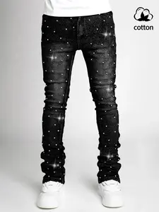 Sparkle Denim Jeans, Ombre, High-Waisted Straight Fit, Casual Street Style, Perfect for All Seasons, Comfortable Button Fly Closure