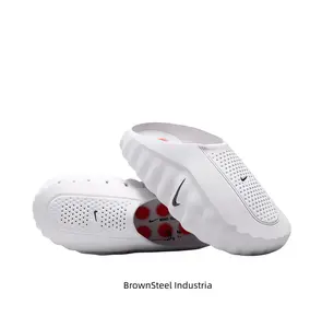 White Mule Slides, Red Cushioning Massage Outsole, Perforated Upper, Pre-Game Recovery Tech Slides