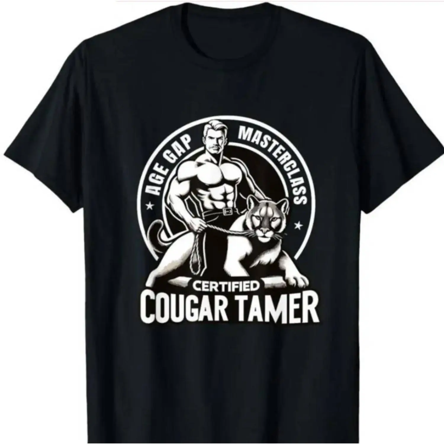 Men's 'Cougar Tamer' Funny Graphic T-Shirt, a Breathable and Moisture-Wicking Short Sleeve Top for Streetwear, Summer, and Workouts, Tshirt