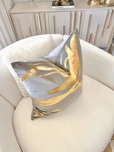Gray and Gold Foil Ribbon Pattern Throw Pillow Cover
