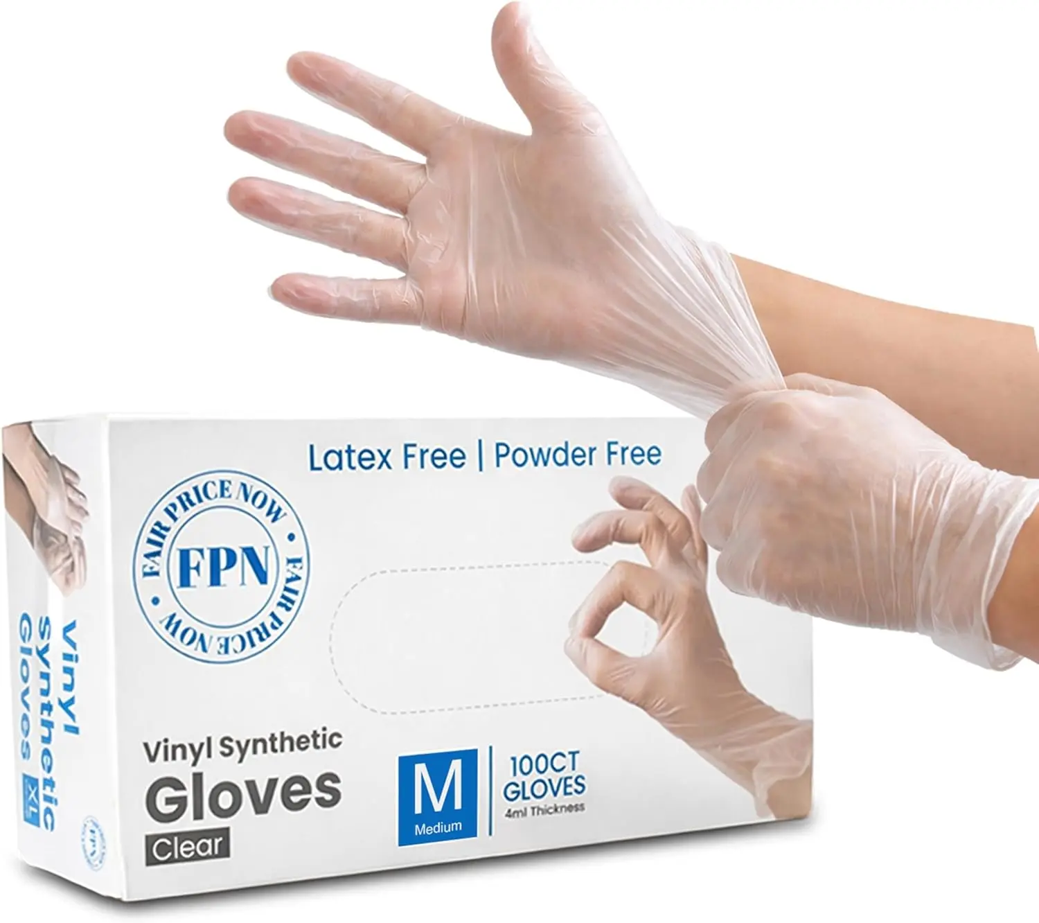 FPN Clear Vinyl Disposable Gloves, 4 Mil, Powder Free, Latex Free, Food Handling Gloves for Cooking, Food Prep, Cleaning & Household Use