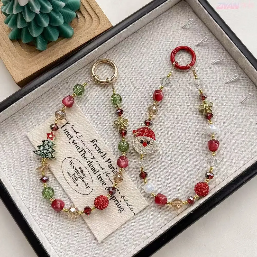 Holiday Haul Christmas Tree Santa Claus Metal Phone Lanyard Cellphone Wrist Strap Anti-Theft Gift for Christmas Mother's Day Valentine's Day Birthday Versatile for Phones Keys Bags Car Key