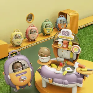 Bear Backpack Role Play Toy, Dollhouse Accessory, Suitable for Kids over 3 Years, Two-In-One Kitchen Makeup Doctor Dough Options