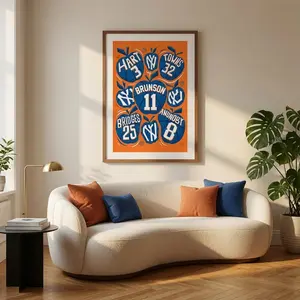 [Unframed] New York Knicks Championship Wall Art Brunson Hart Towns Anunoby Bridges Wall Art Retro 2026 Basketball Champions Print Housewarming