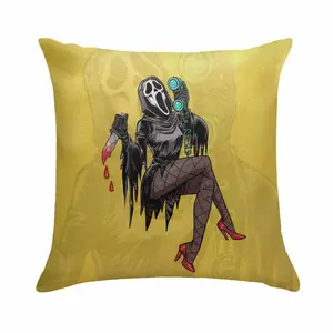 Horror Girl Pillow Cover (without insert) Ghost Mask Phone and Knife Art Print Bold Gothic Design Soft Durable Fabric Perfect for Living Room Bedroom Sofa Decor Halloween Party Gift for Friends