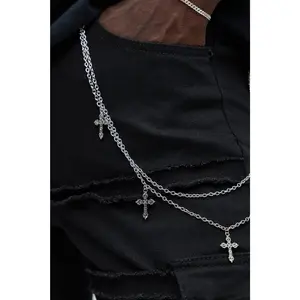Multi Cross Layered Pant Chain - Silver